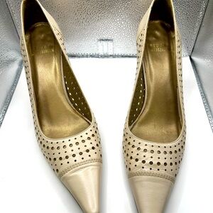 Stuart Weitzman Cream Heels with Perforated Design